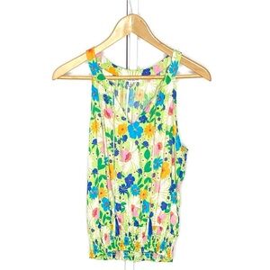 ✨NWT✨Rose + Olive | Multicolor Boho Floral Print Tassel Tie Split-Neck Top Sz Sm